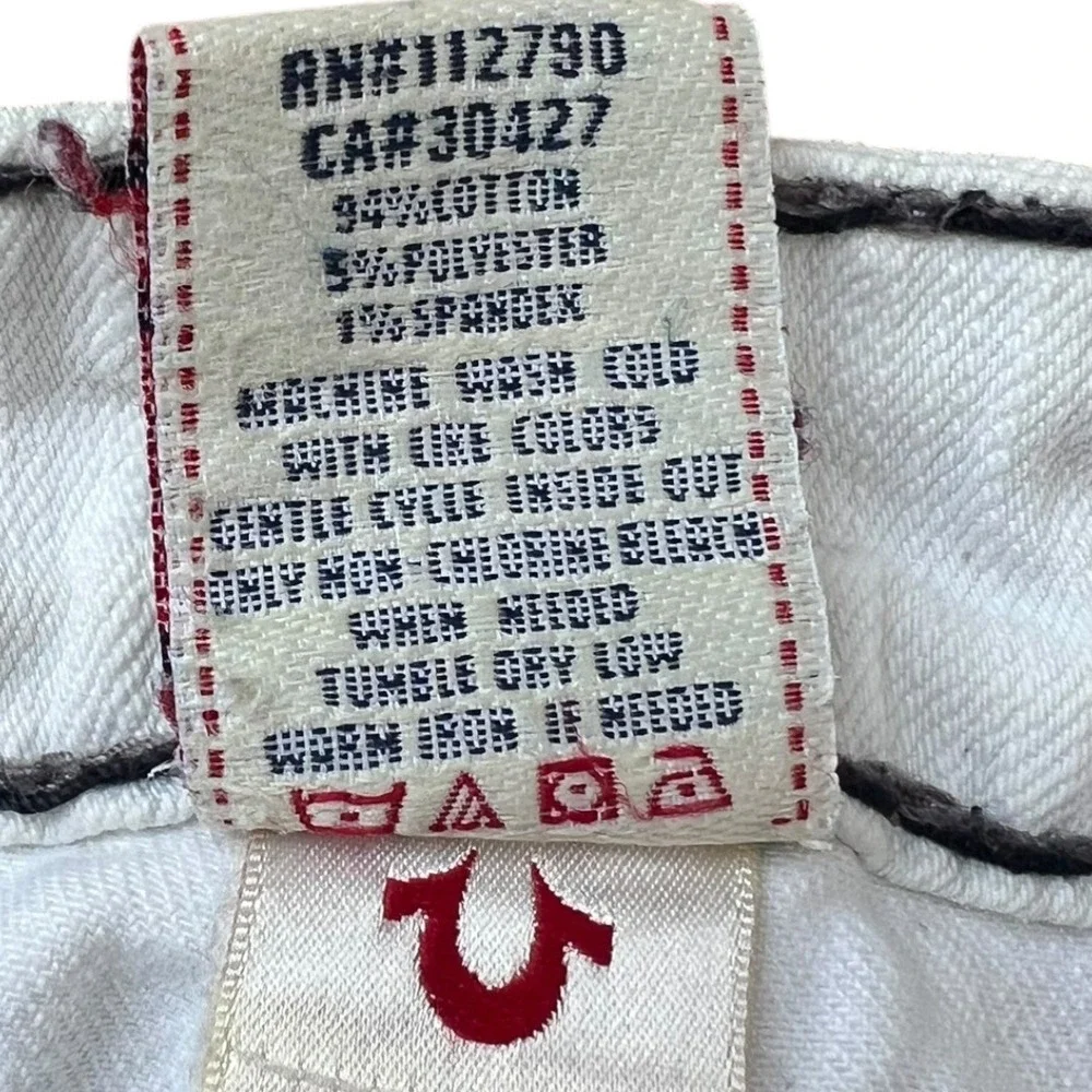 True Religion Mens White Black Contrast Big T Stitch Straight Leg Jeans Size‎ 32